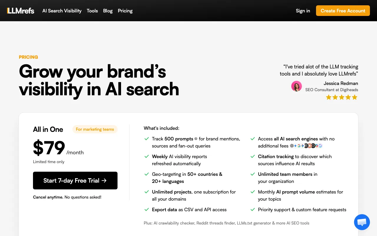LLMrefs — pricing page