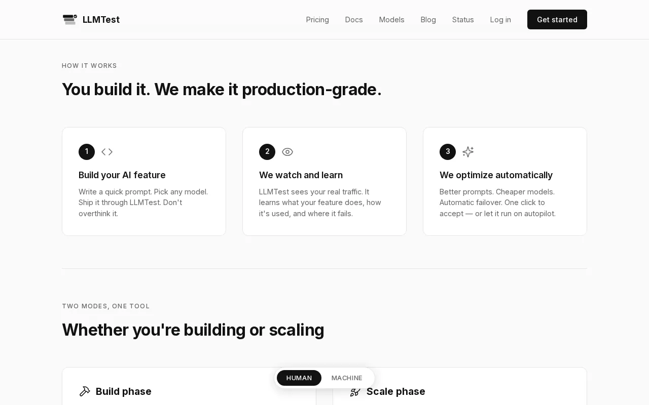 LLMTest — pricing page