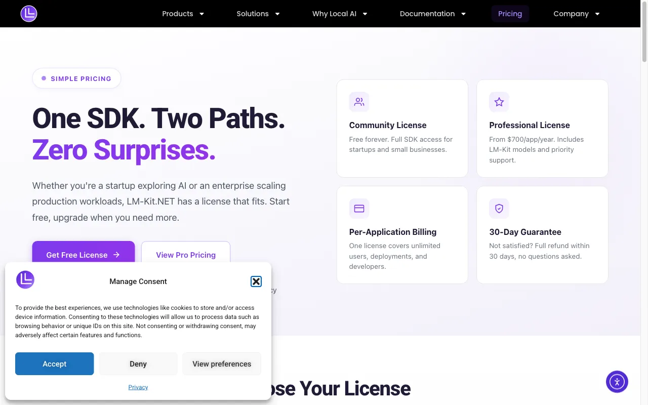 LM-Kit | Build Smarter Apps with Language Models — pricing page