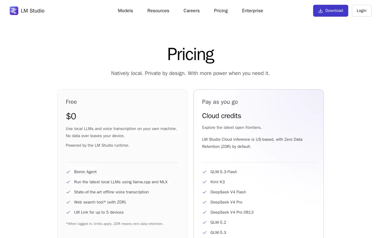 Lmstudio.ai — pricing page