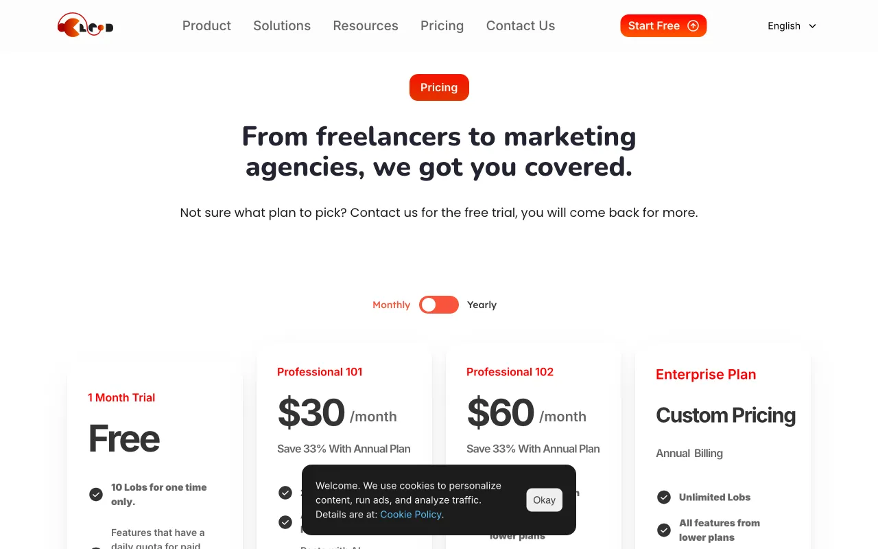 Lobster Lead — pricing page