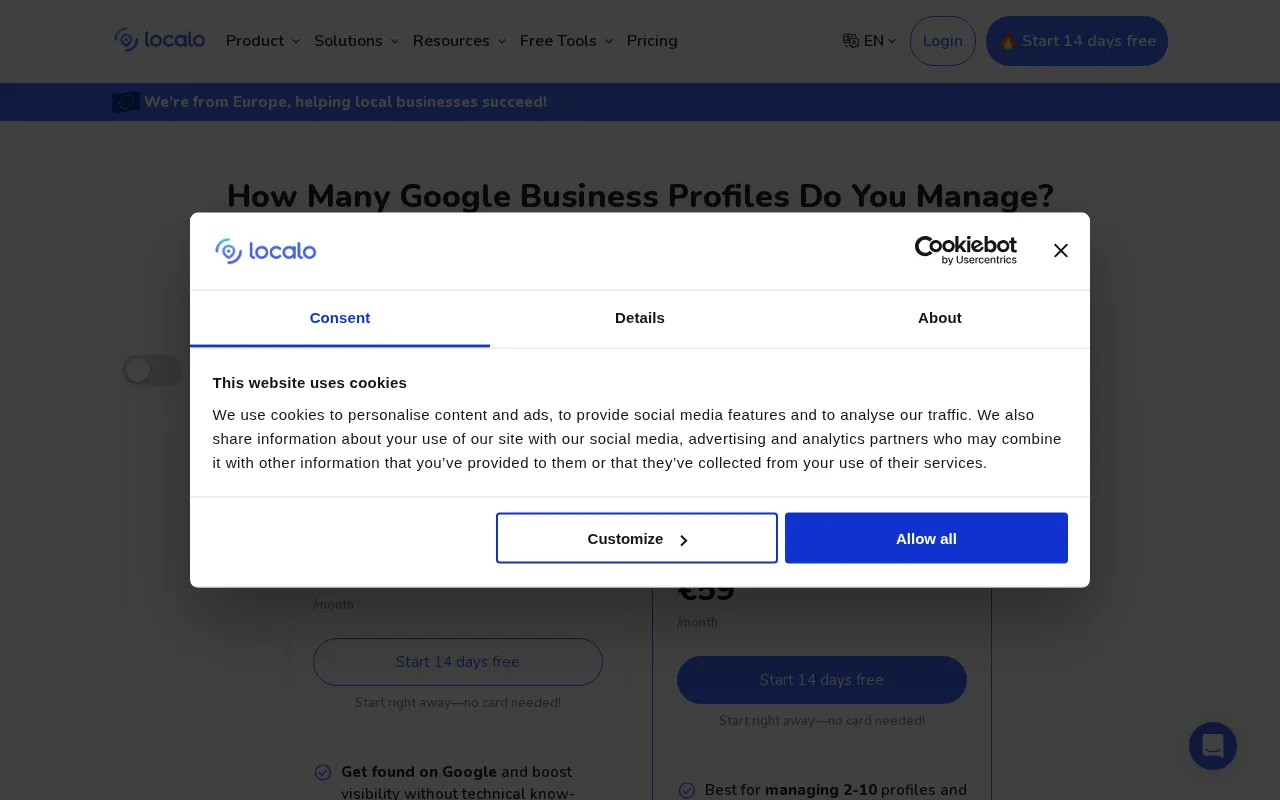 Localo Sites — pricing page