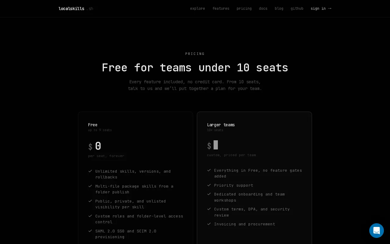localskills.sh — pricing page