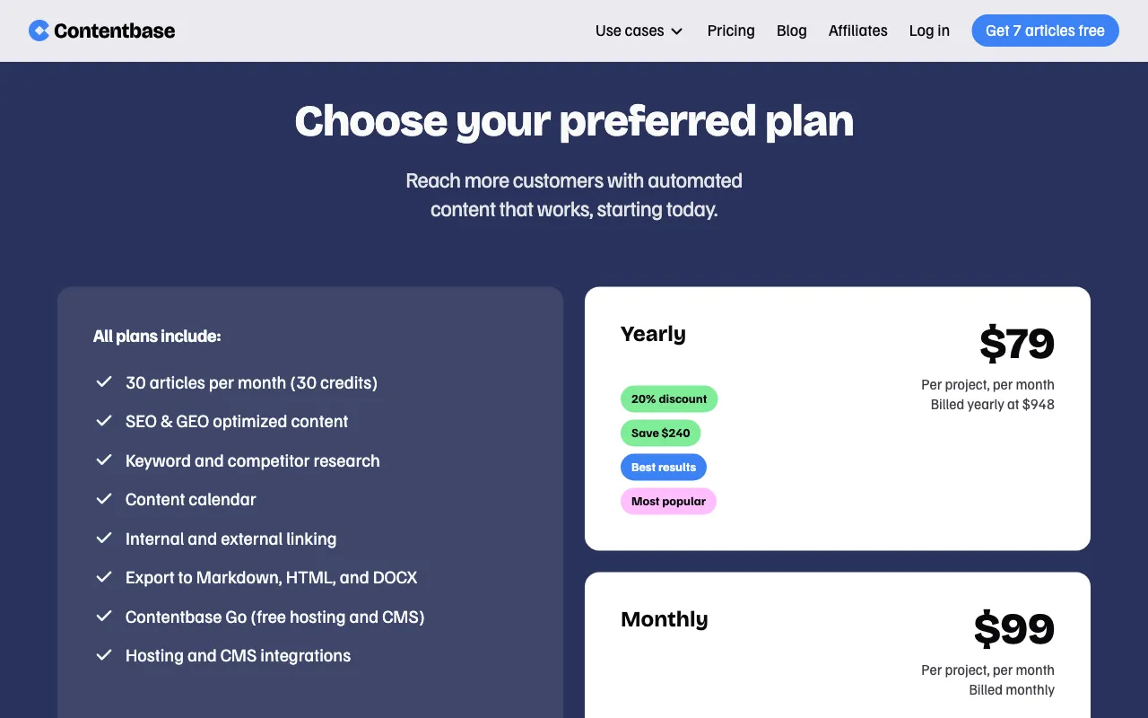 contentbase — pricing page