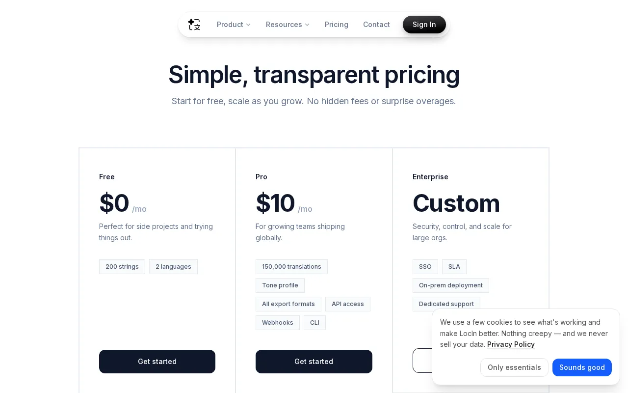 LocIn AI — pricing page