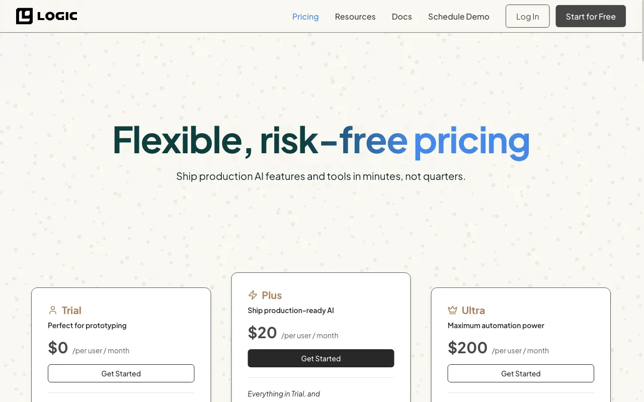 Logic — pricing page
