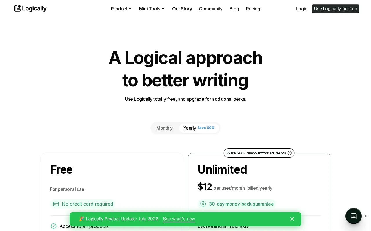 Logically.app — pricing page