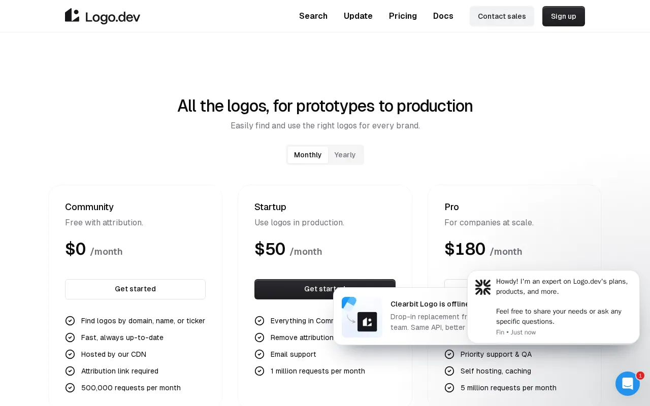 Logo.dev — pricing page