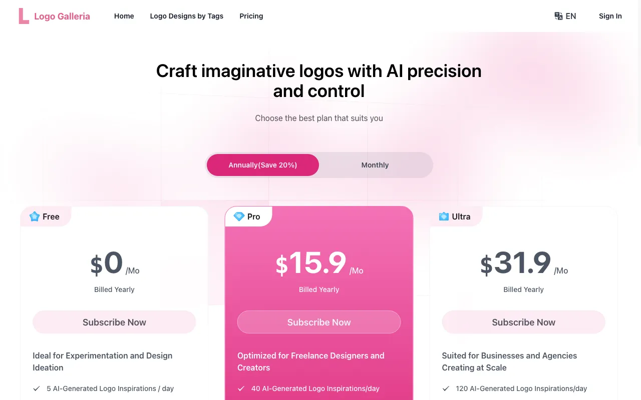 Logo Galleria — pricing page
