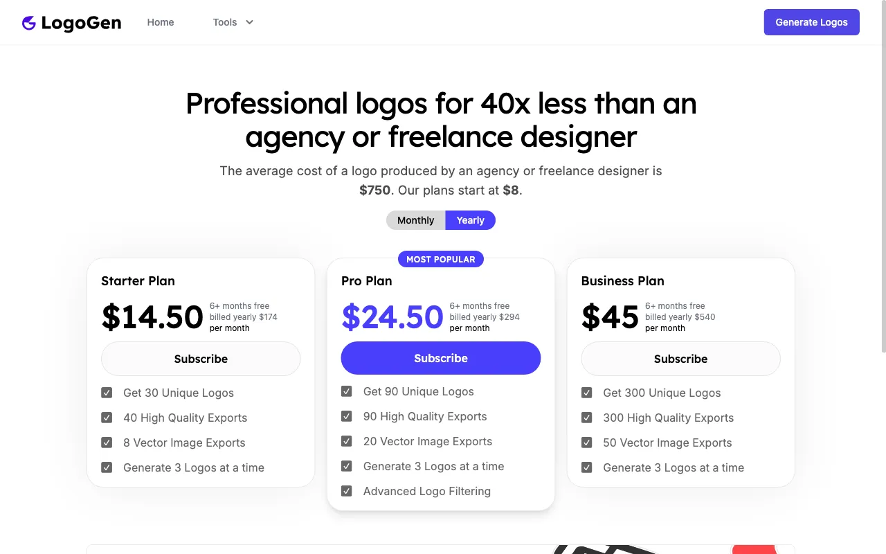 LogoGen — pricing page