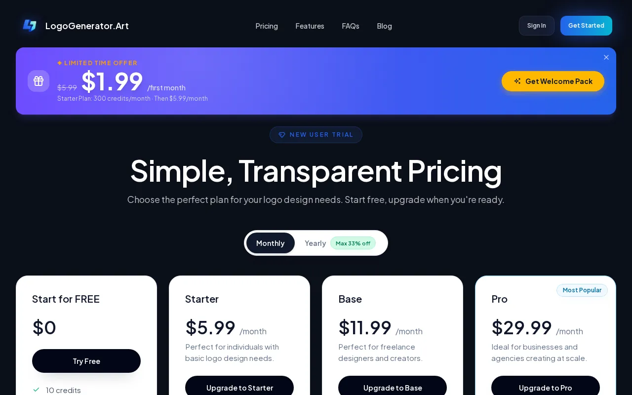 LogoGenerator.Art — pricing page