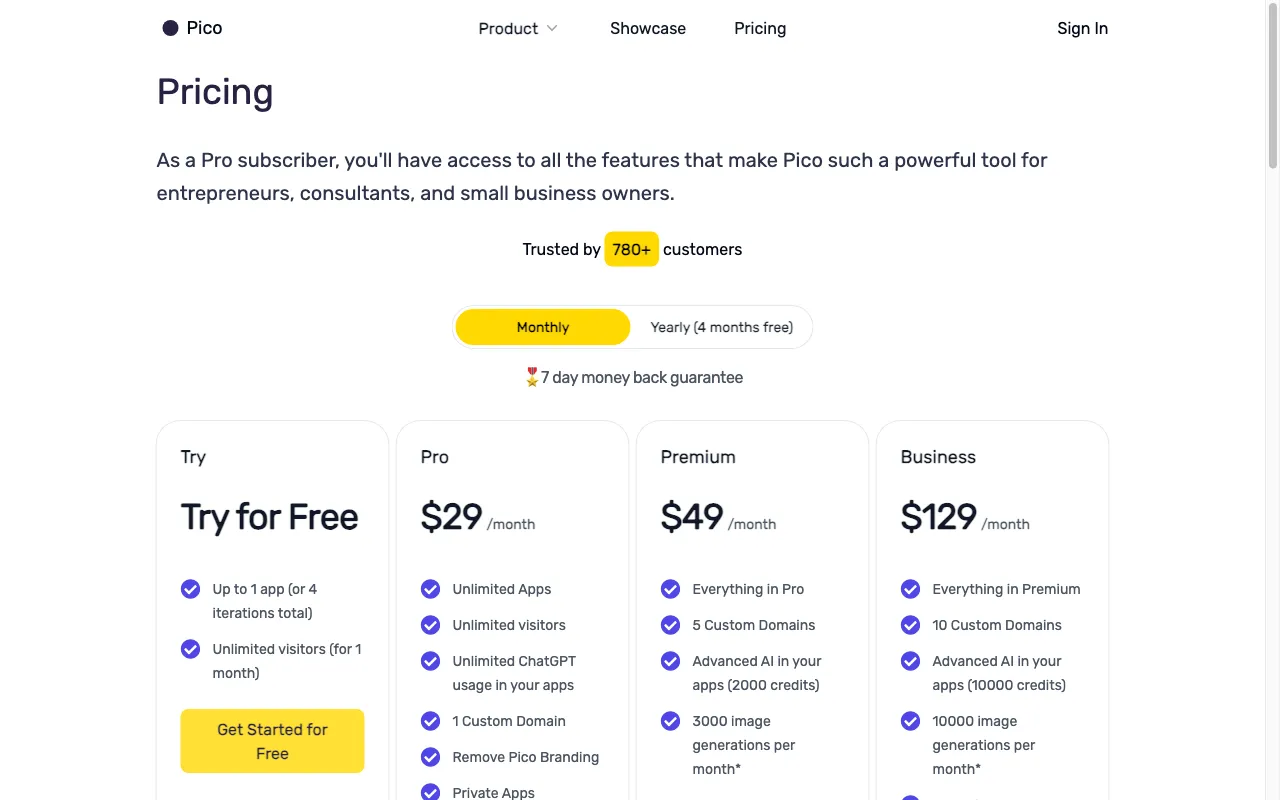 Pico — pricing page