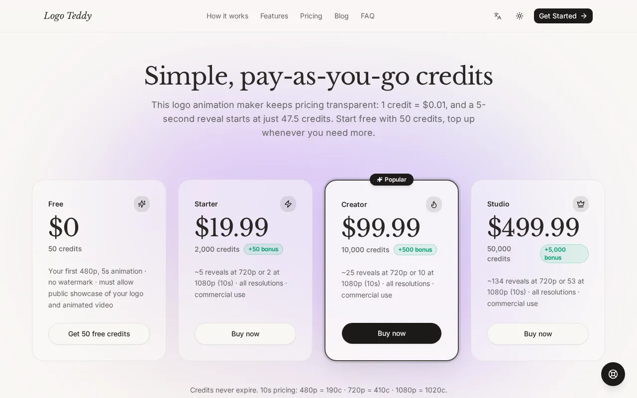 LogoTeddy — pricing page