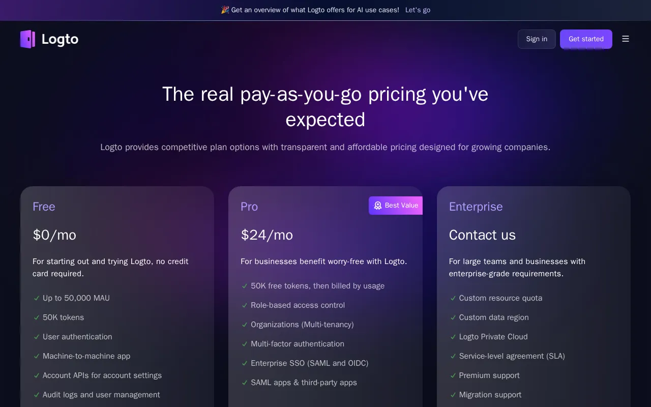 Logto — pricing page