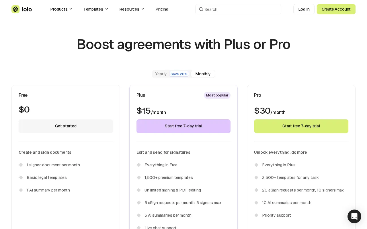 Loio — pricing page
