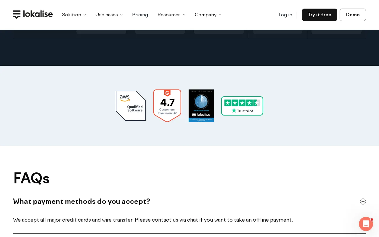 Lokalise — pricing page