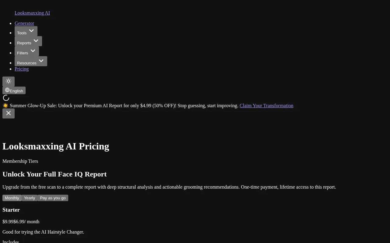Looksmaxxing AI — pricing page
