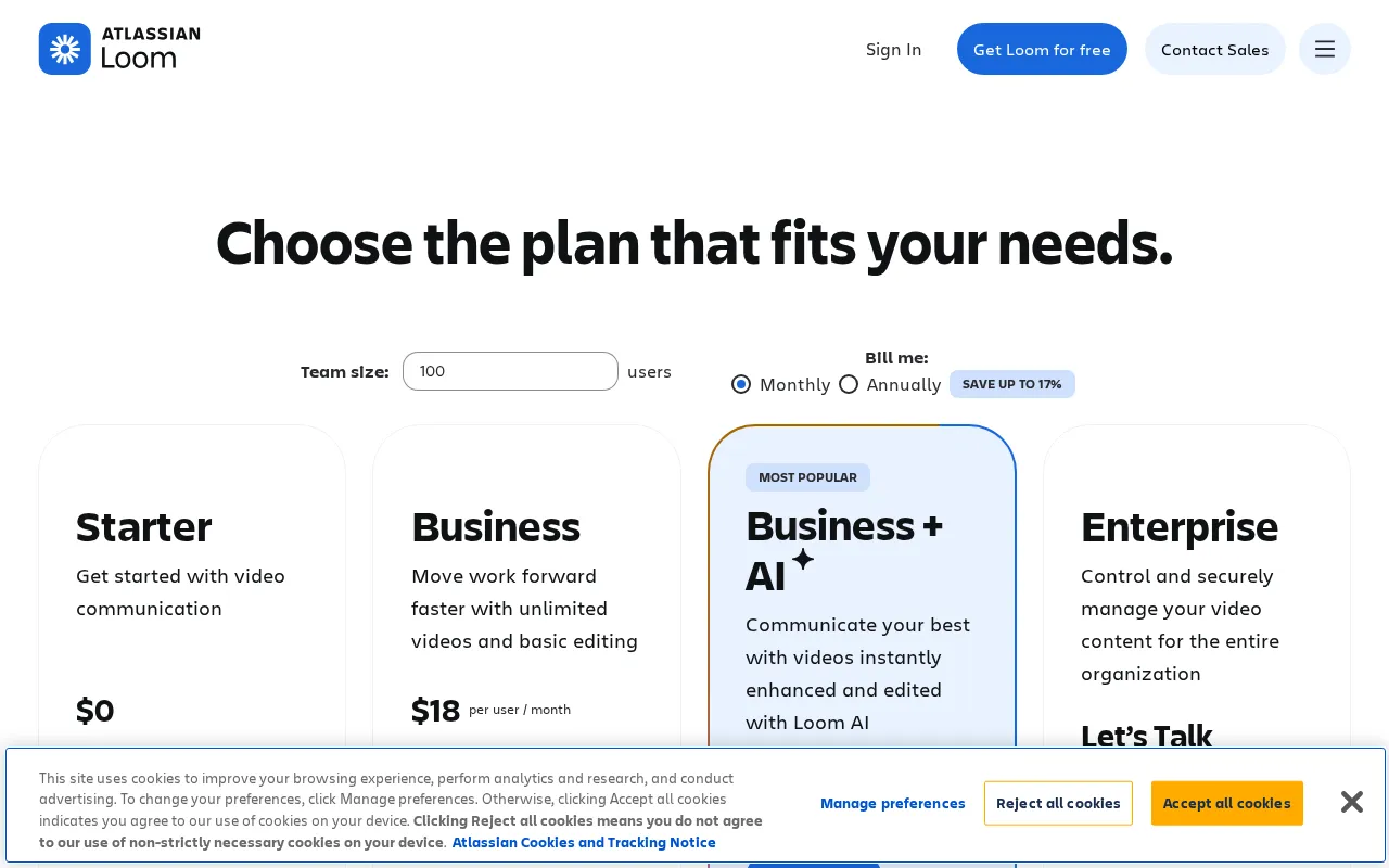 Loom — pricing page