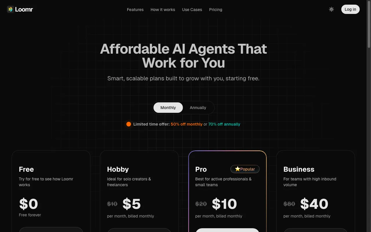 Loomr — pricing page