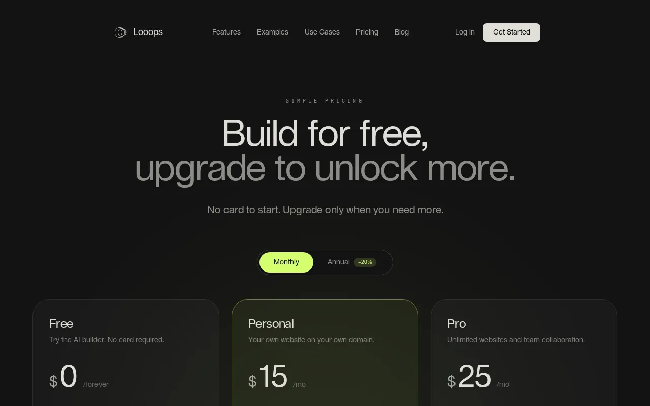 Looops — pricing page