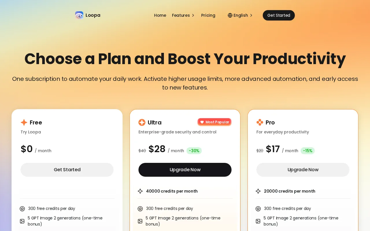 Loopa — pricing page