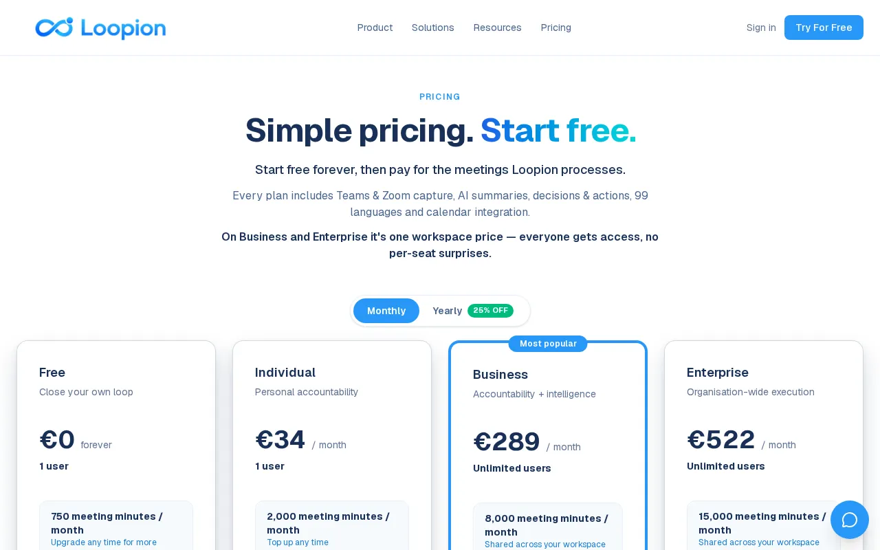 Loopion — pricing page