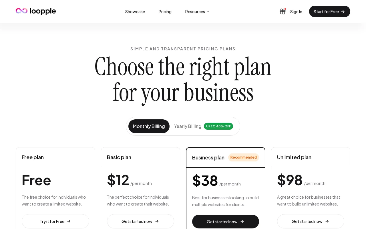 Loopple — pricing page