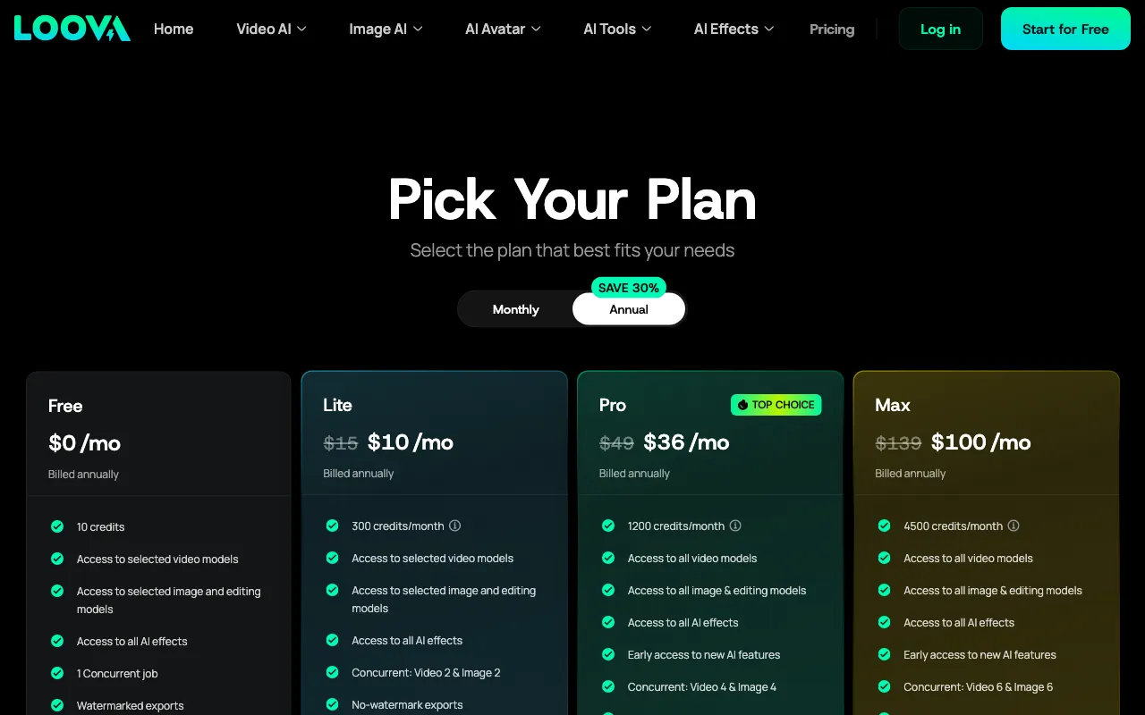 Loova — pricing page