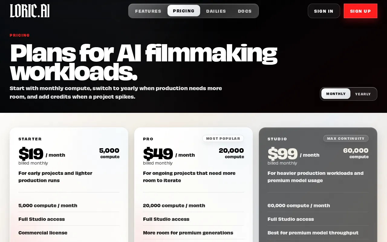 Loric.ai — pricing page