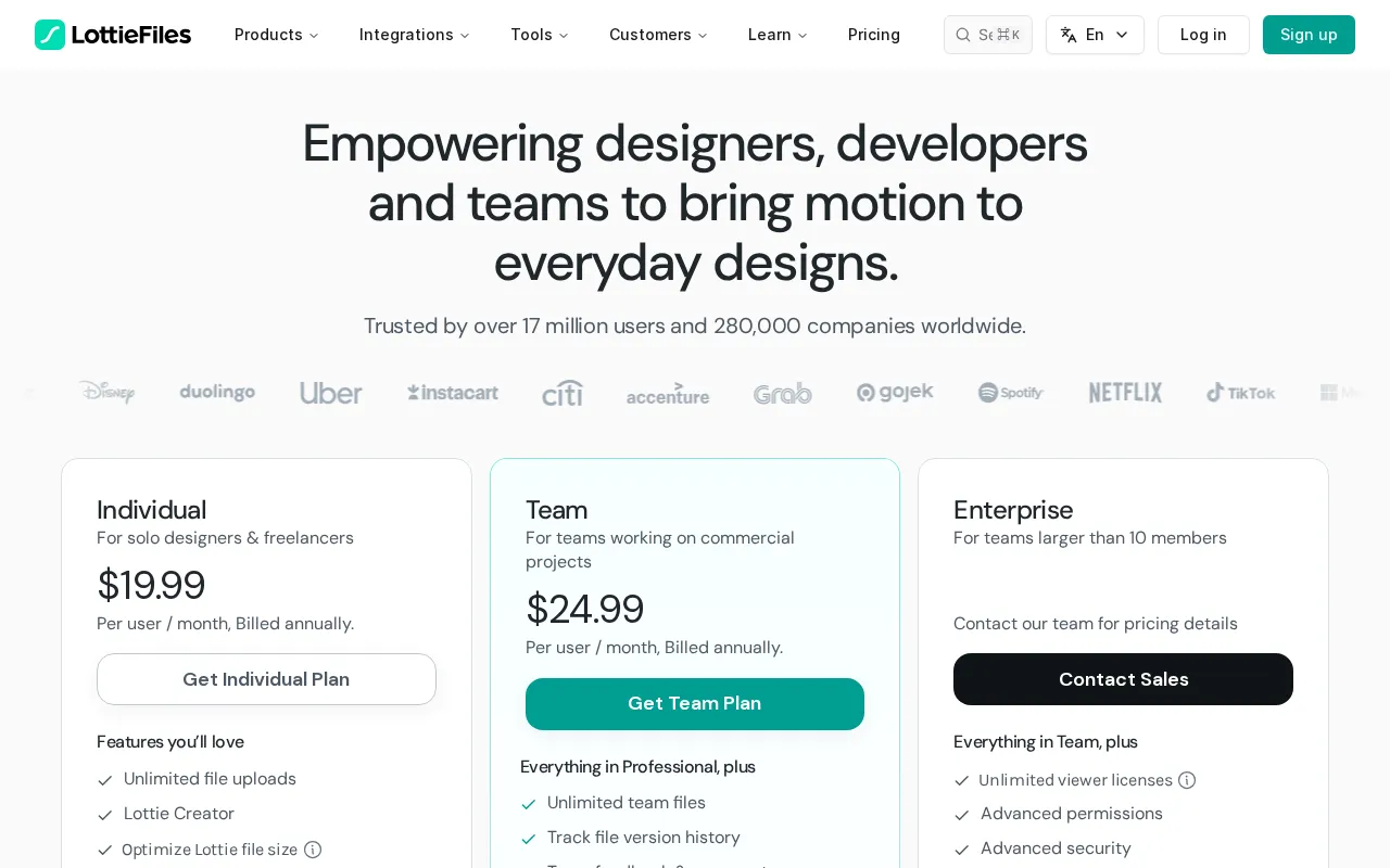 LottieFiles — pricing page