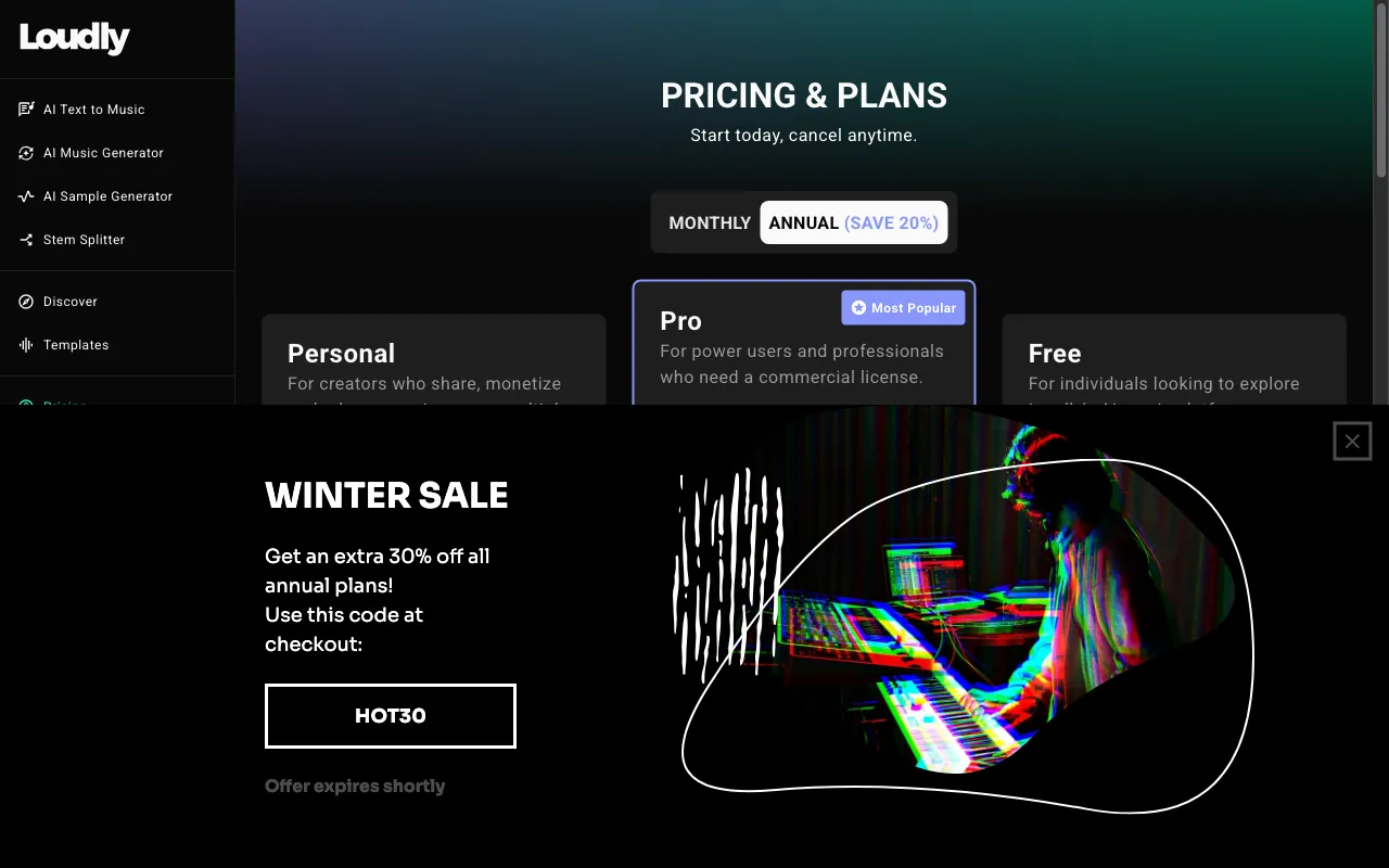 Loudly — pricing page