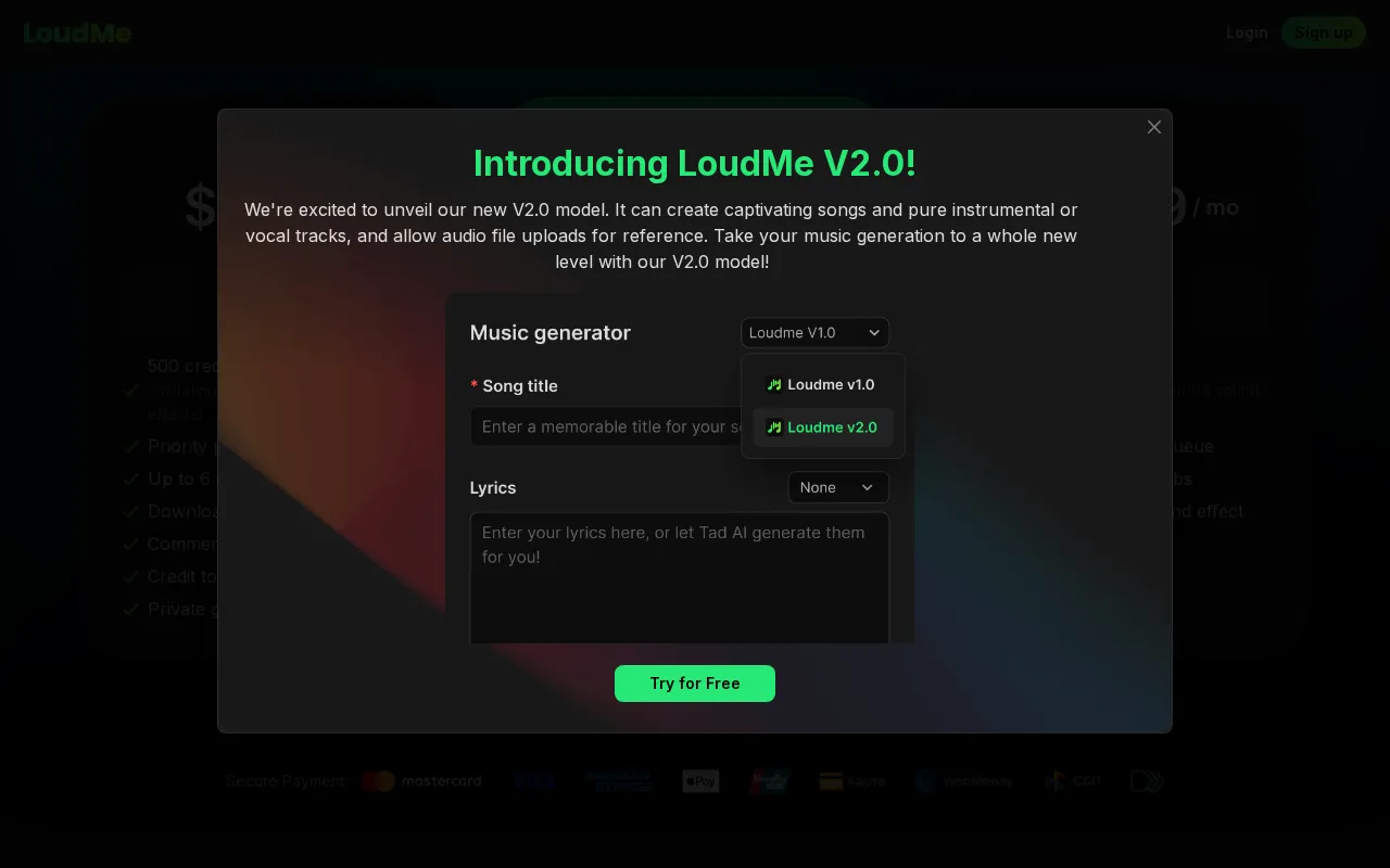Loudme — pricing page