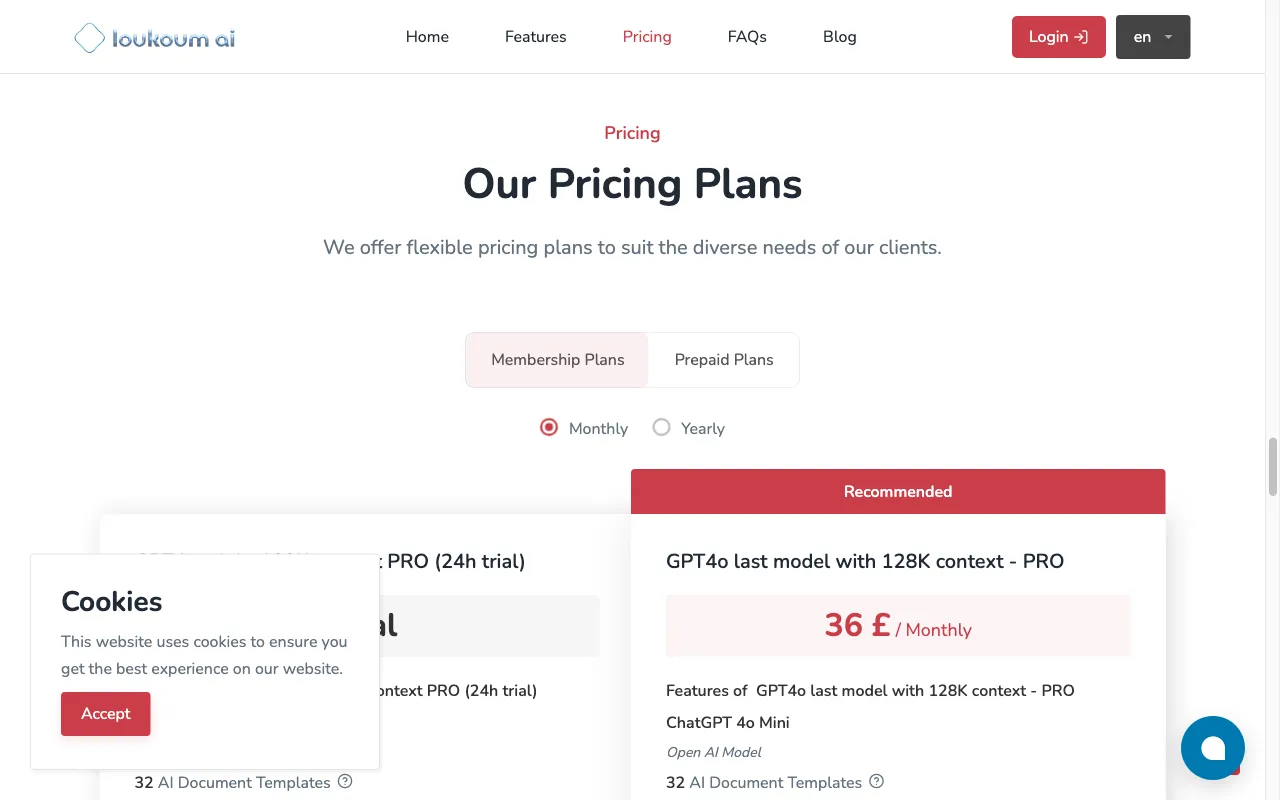 Loukoum.ai — pricing page