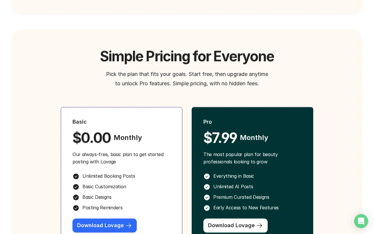 Lovage — pricing page