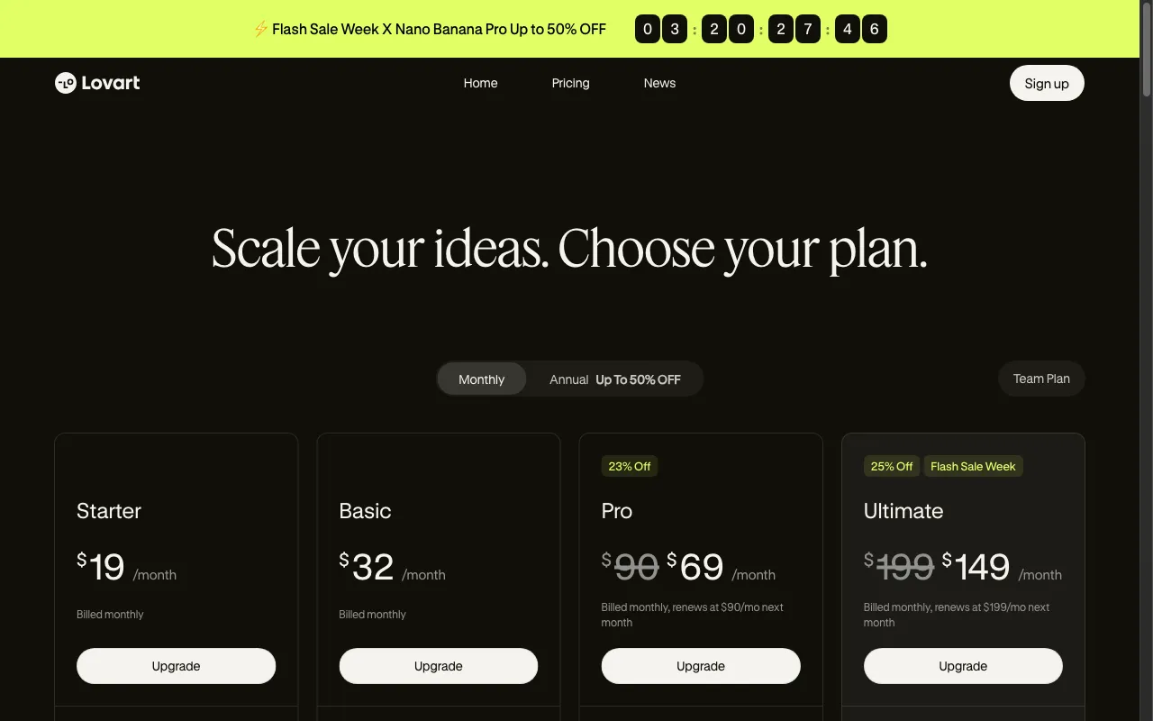 Lovart — pricing page