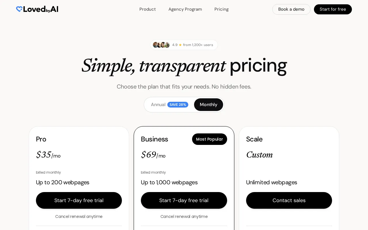 LovedByAI — pricing page