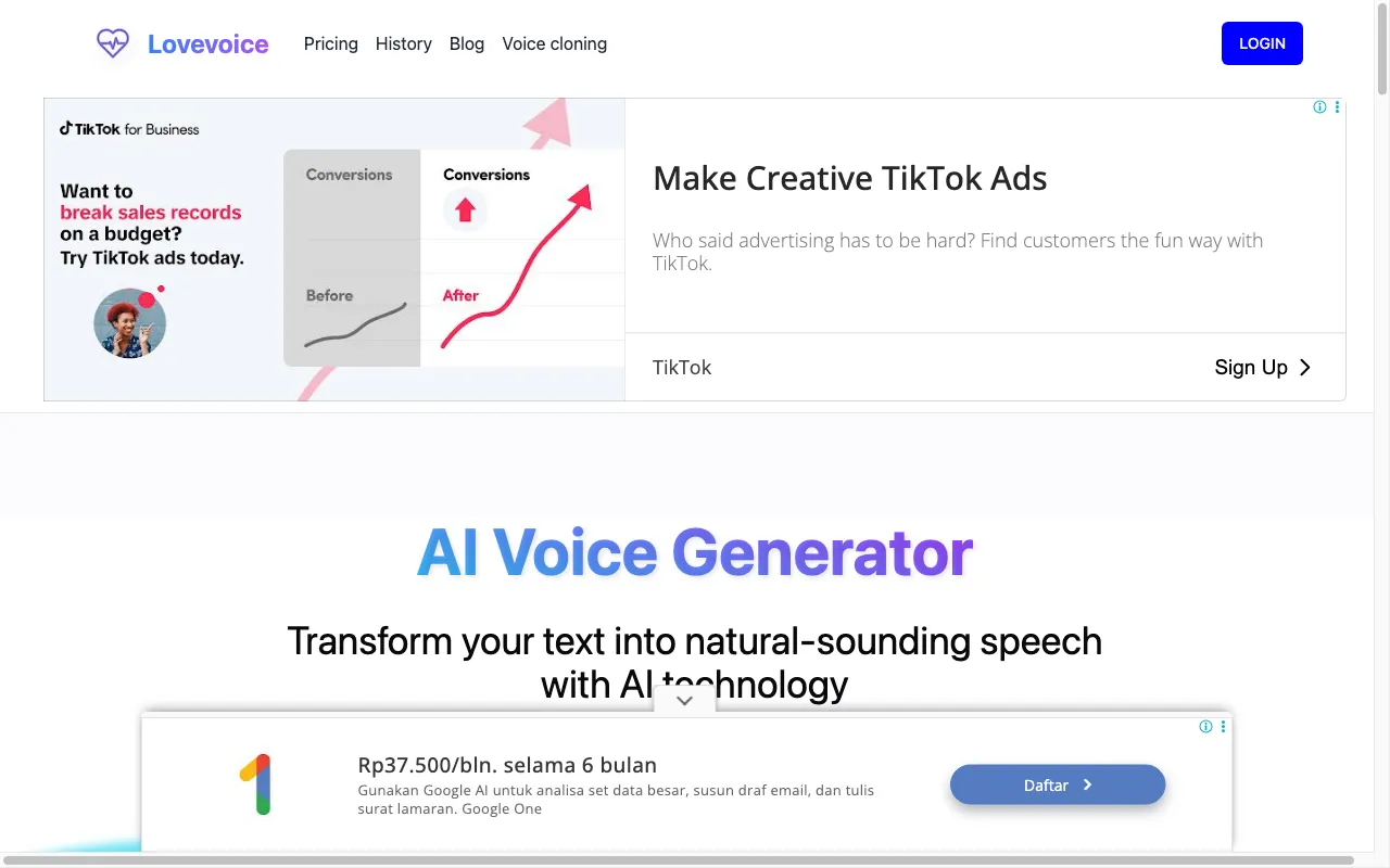 Lovevoice AI Voice Generator — preview screenshot