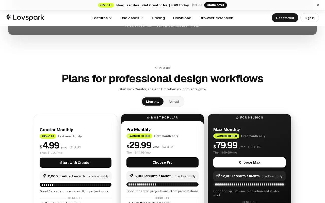 Lovspark AI — pricing page