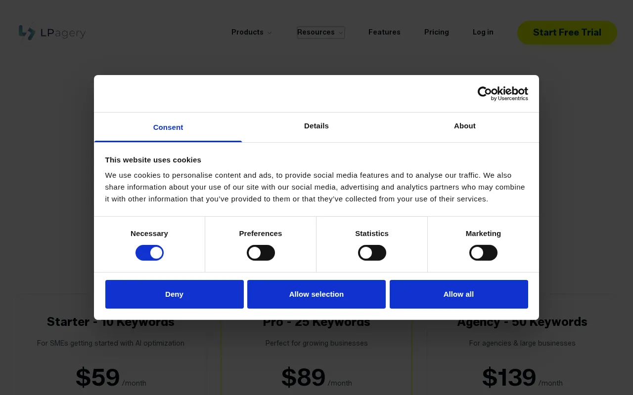 LPagery AI Rank Tracker — pricing page