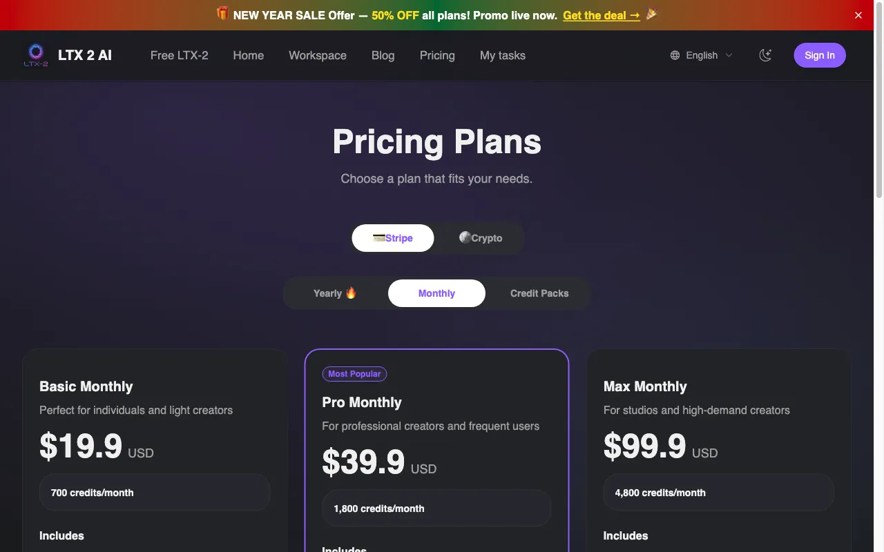 LTX-2 Video — pricing page