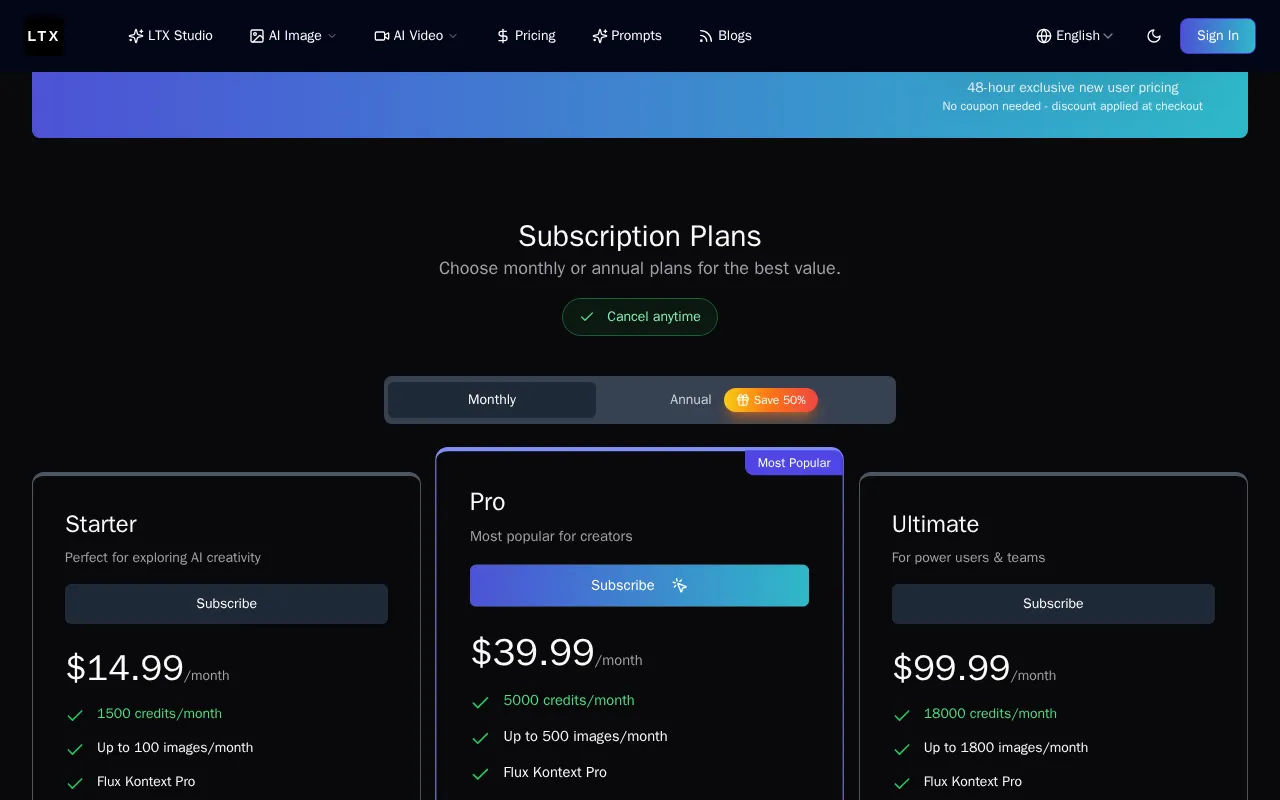 LTX.dev — pricing page