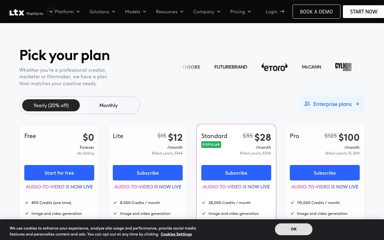 LTX Studio — pricing page