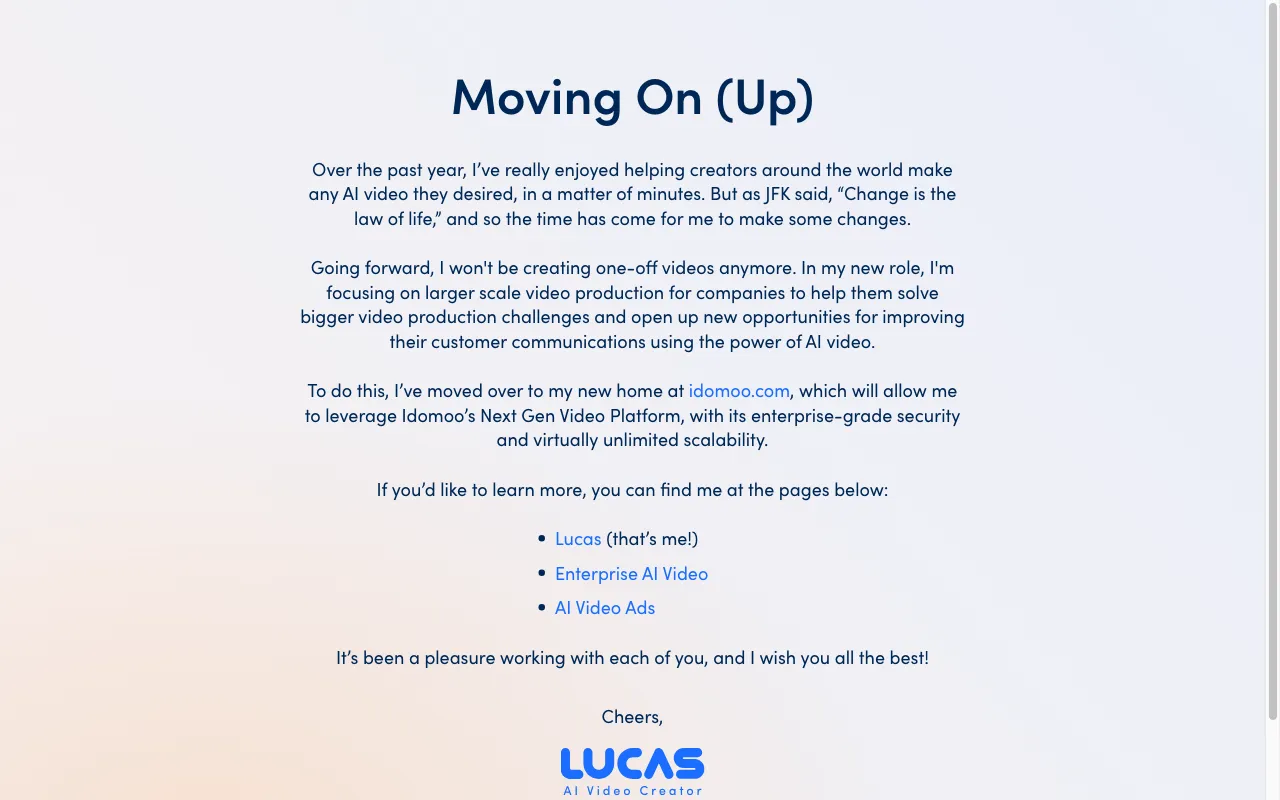 Lucas, AI video creator — pricing page
