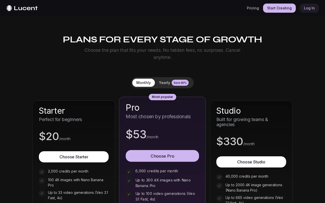 Lucent Chat — pricing page