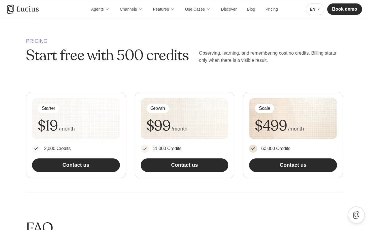 Lucius AI — pricing page