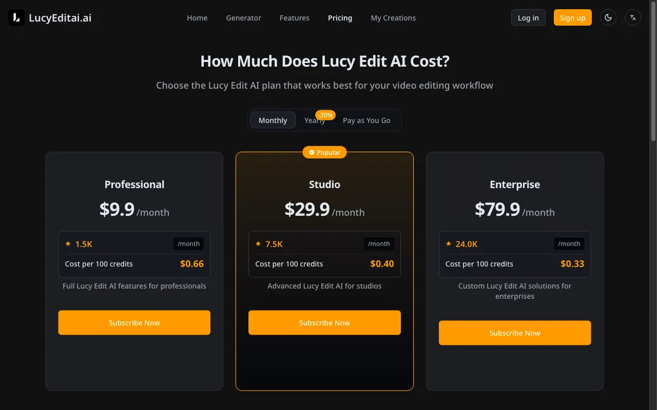 LucyEditai.ai — pricing page