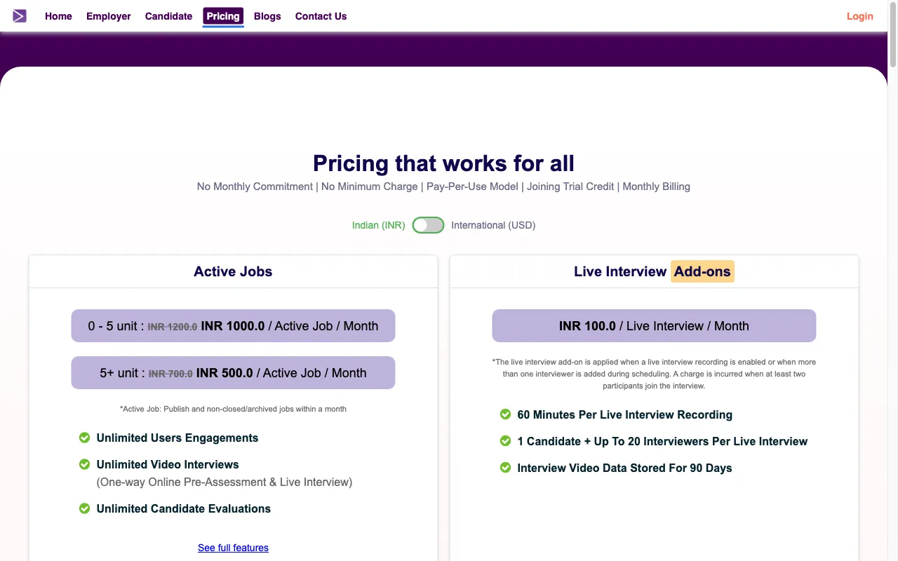LueinHire.com — pricing page