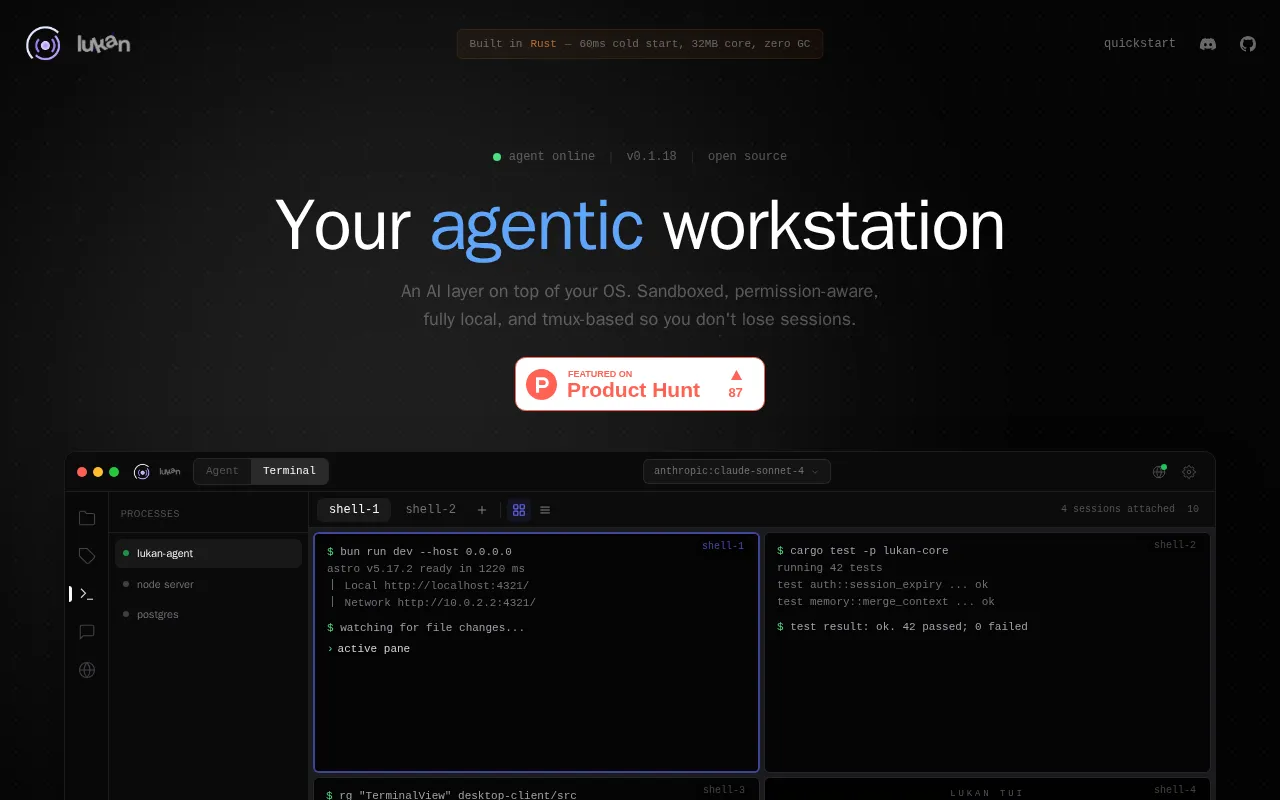 Lukan AI Agent, IDE and workstation. — preview screenshot