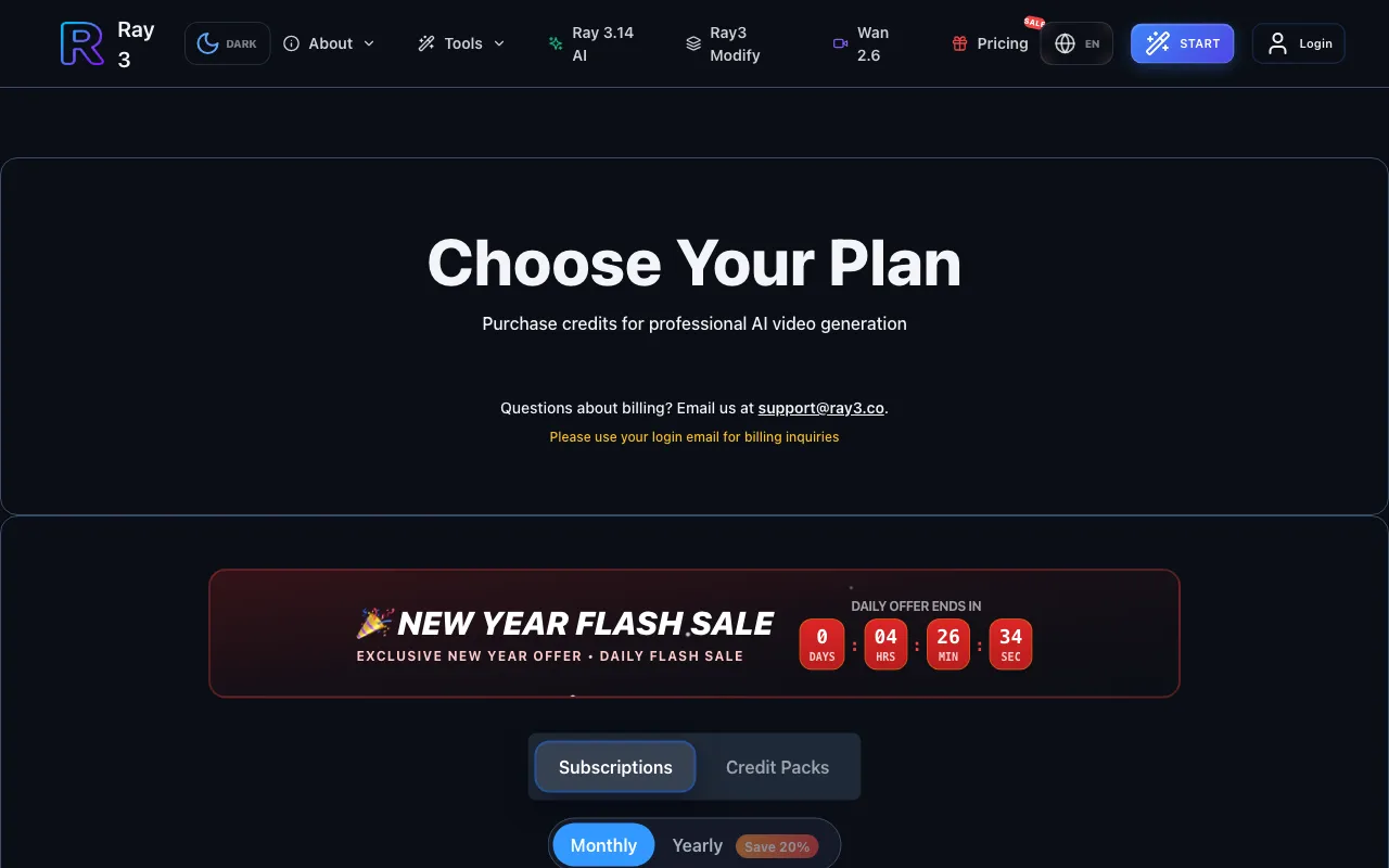 Luma Ray3AI — pricing page