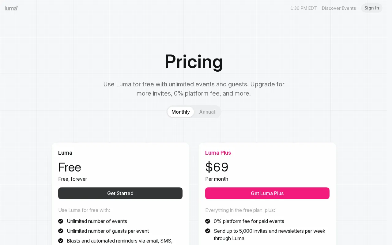Luma — pricing page